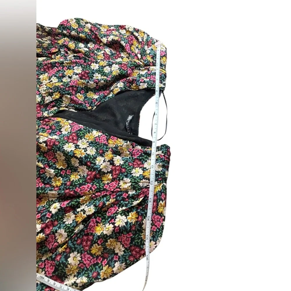 Zara Floral V-Neck Mini Dress Blogger Favorite Metallic XS Cottagecore - Picture 11 of 13